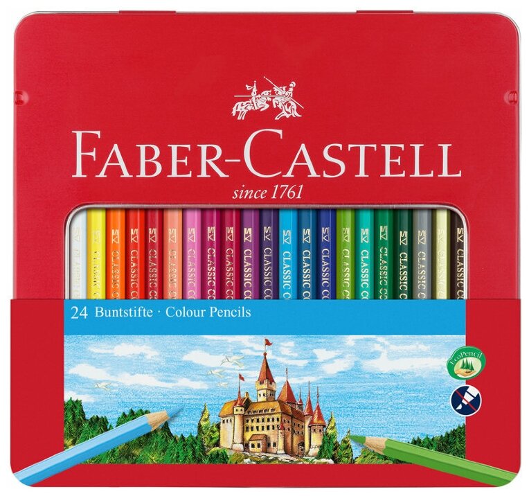 Карандаши цветные Faber-Castell, 24цв., заточен., метал. кор., 1 шт