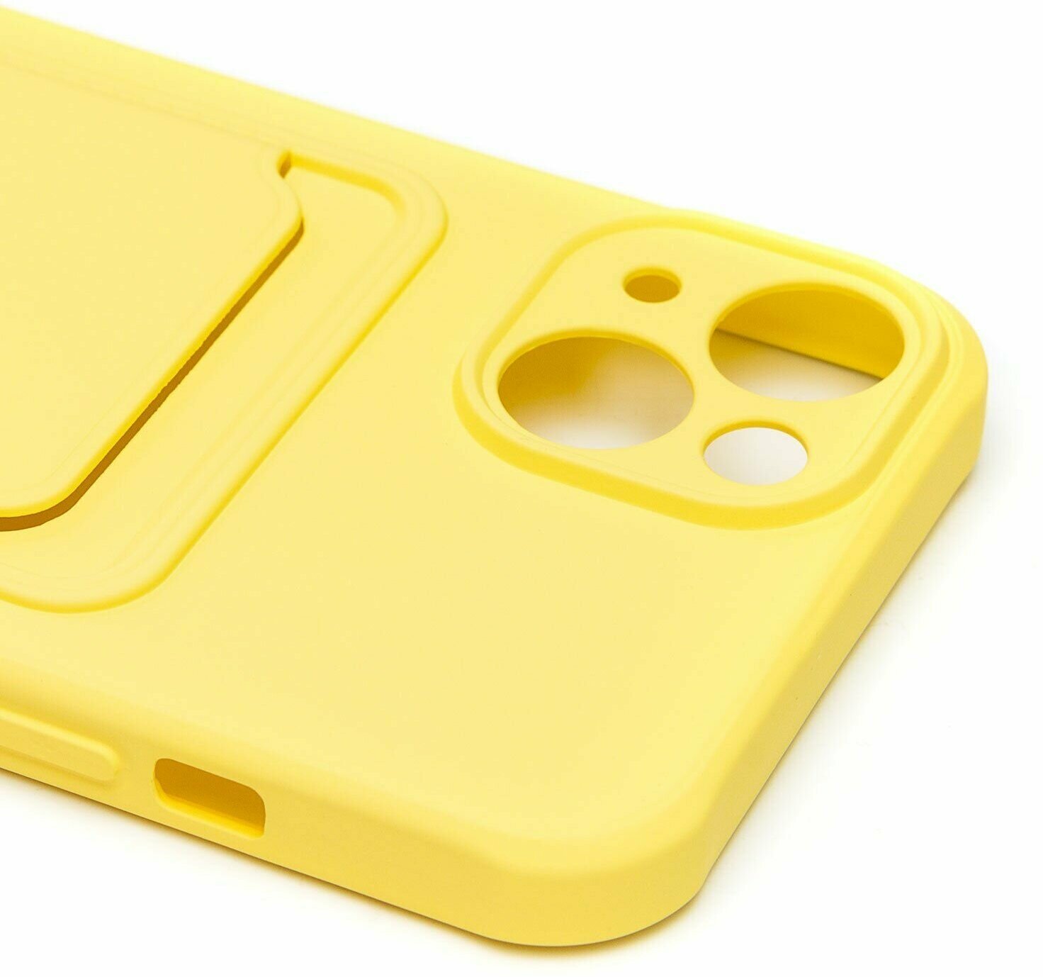Защитный чехол с кармашком под карту для Apple iPhone 13 / карман с выдвижным механизмом / желтый — фото 1