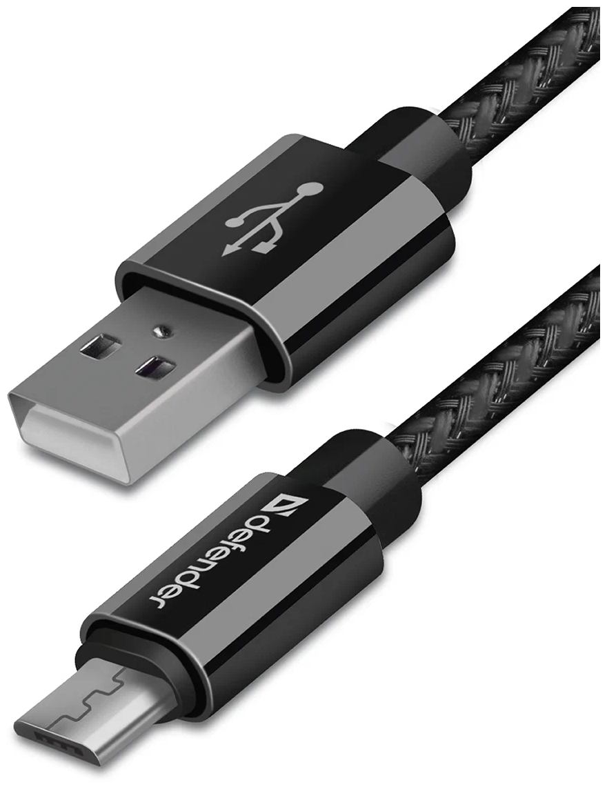 Defender (87802) Кабель USB 2.0 AM--)micro-B 1м, Black