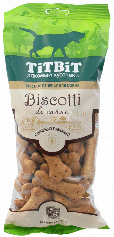 TiTBiT Бискотти лакомство для собак печенье с говяжьей печенью - 350 г