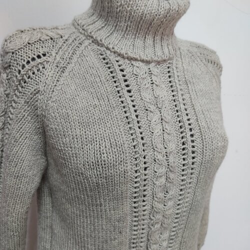 фото Свитер, длинный рукав, крупная вязка, вязаный, размер 42/46, серый just knitting