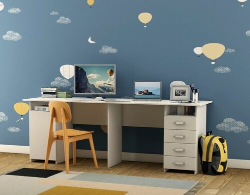 Изображение товара Стол письменный, компьютерный для двоих Лайт (Ньюкасл) 13 13 белое дерево