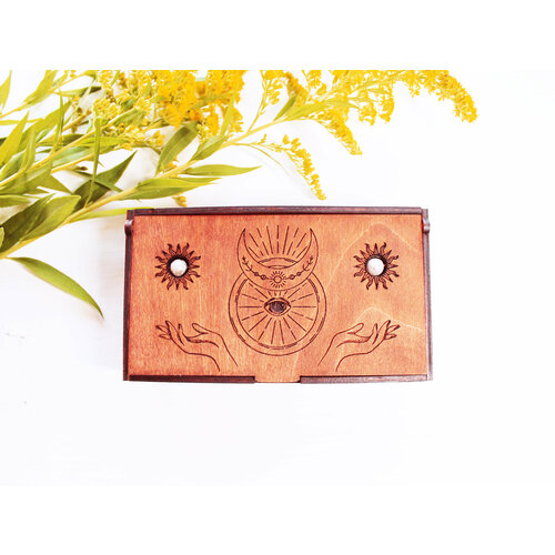 Деревянная шкатулка для хранения карт Таро ручной работы с яшмой