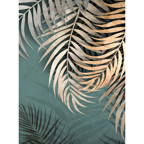 Моющиеся виниловые фотообои GrandPiK Пальмовые листья на зеленом фоне, 200х270 см