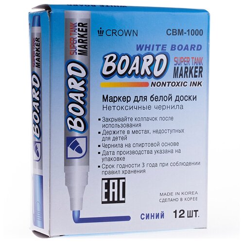фото Crown набор маркеров multi board, синий, 12 шт. (cbm-1000)