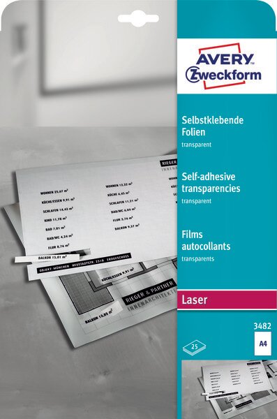 Пленка Avery Zweckform [3482] самоклеящаяся прозрачная матовая для лазерных принтеров (А4, 25 листов)