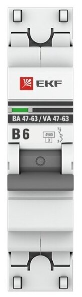 Автоматический выключатель 1P 6А (В) 4,5kA ВА 47-63, EKF PROxima - фотография № 2