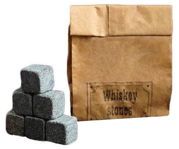 Камни для виски "Whiskey stones", в крафт пакете, натуральный стеатит, 6 шт 4177104
