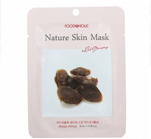 Тканевая маска с экстрактом красного женьшеня Red Ginseng Nature Skin Mask, 23мл, FoodaHolic, 8809348604817