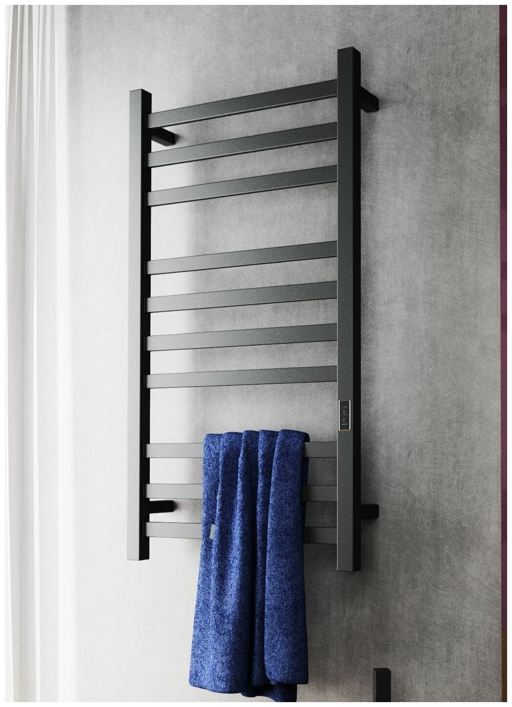 Полотенцесушитель электрический профильный BAU Hotel 50х100, 10 планок, универсальный, черный матовый RAL 9005