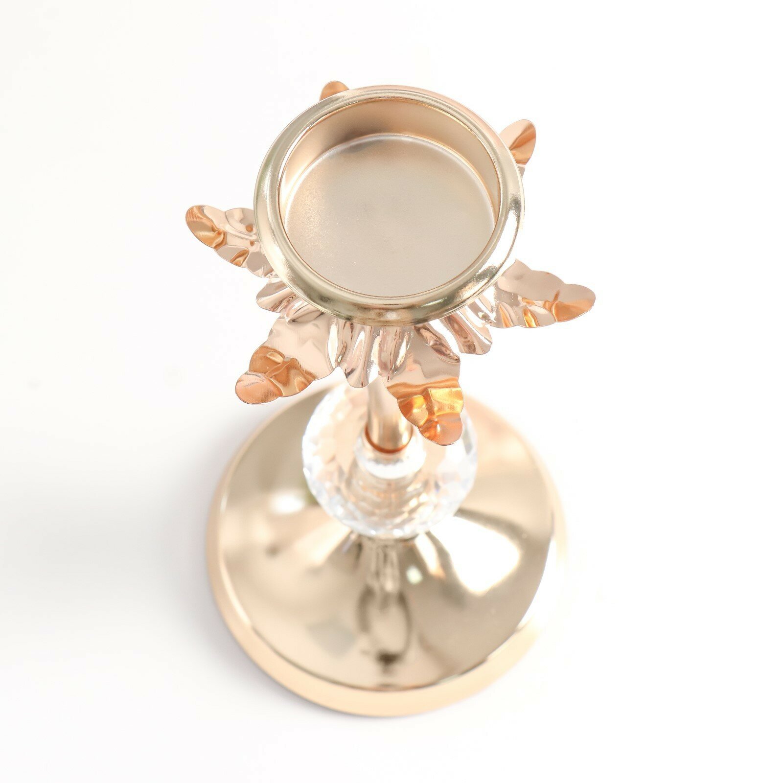 Подсвечник металл, стекло на 1 свечу "Ножка цветка" d-5,5 см золото с хрустал. 11х11х24 см