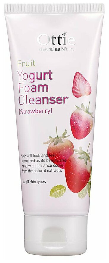 Ottie фруктовая очищающая пенка с экстрактом клубники Fruits Yogurt Foam Cleanser Strawberry, 150 мл