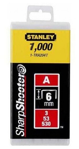 Скобы для степлера Stanley "light duty" тип "a" 6мм/ 1/4"х1000шт 1-tra204t - фотография № 2