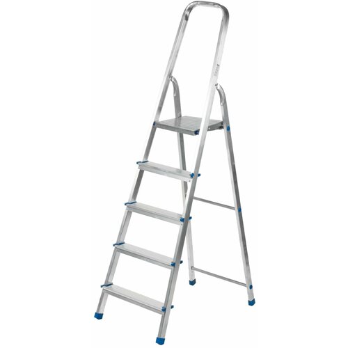 Стремянка алюминиевая раскладная 5 ступеней - незаменима для ремонтных и строительных работ в саду и подсобном хозяйстве Устойчивая конструкция и надежная фиксация в рабочем положении 8912₽