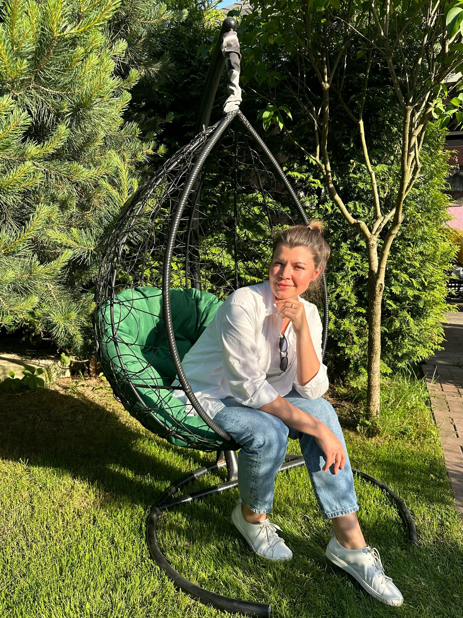 Подушка для подвесного кресла круглая 110 см Зеленый - фотография № 8