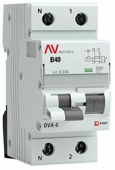 rcbo6-1pn-40C-30-ac-av Дифференциальный автоматический выключатель EKF Averes DVA-6 1П+N 40А 30мА, тип AC, 6кА, C