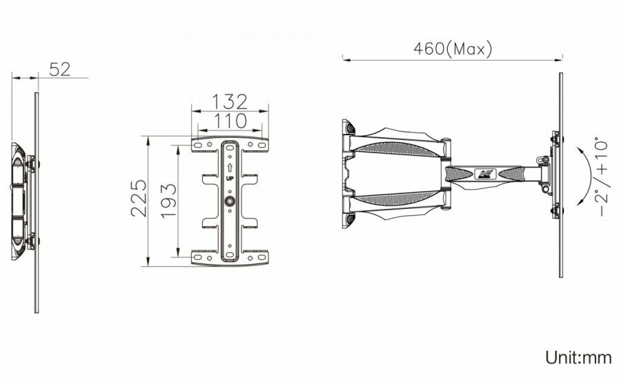 Кронштейн для телевизора Ultramounts UM873 черный 37"-70" макс.40кг настенный поворотно-выдвижной и наклонный - фотография № 7