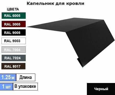 Капельник - карнизная планка Ral 9005 (1шт) 1.25м - фотография № 1