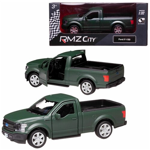 Машина металлическая RMZ City 1:32 Ford F150 2018, зеленый матовый цвет, двери открываются внедорожник rmz city ford f150 2018 554045 1 32 15 см черный