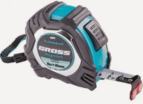 Изображение товара Рулетка Gross 32571, Magnetisch 5 м х 19 мм, обрезиненный корпус, автоматическая фиксация, нейлоновое покрытие, зацеп с магнитом