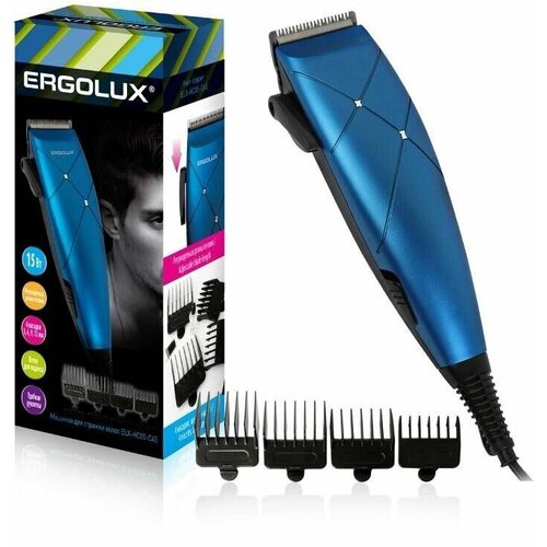 Машинка для стрижки Ergolux - ELX-HC05-C45, 4 насадки, синяя, 1 комплект ergolux машинка для стрижки волос elx hc05 c45 черн с син 15вт 220 240в ergolux 14396