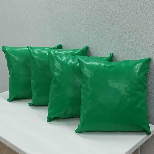 Подушки декоративные из кожзама на диван, интерьерные для декора, 40x40 см, цвет зеленый, 4 шт.