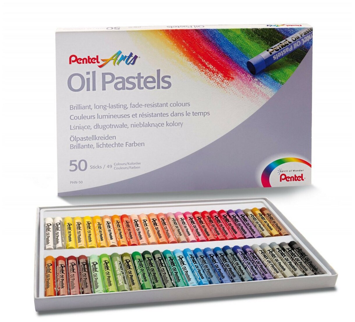 Пастель масляная художественная PENTEL "Oil Pastels", 50 цветов, круглое сечение, карт. упак, PHN4-50