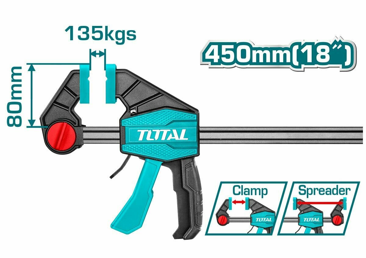 Струбцина быстрозажимная TOTAL 80х450 мм - фотография № 3