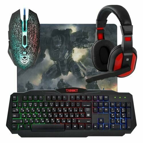 Гарнитура игровая Defender Target MKP-350 для компьютера и игровых консолей накладные проводные черный красный 52350 4960₽