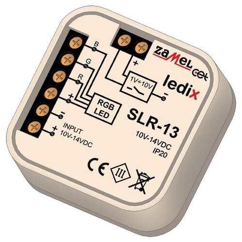 Zamel Контроллер RGB управление импульсными переключателями 1-10V (диммируемый), в монт. коробку zamel контроллер led для одноцветных светильников 1 10v диммируемый в монт коробку
