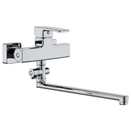 Однорычажный смеситель для ванны с душевой лейкой и длинным поворотным изливом 35см Frud R22151 хром