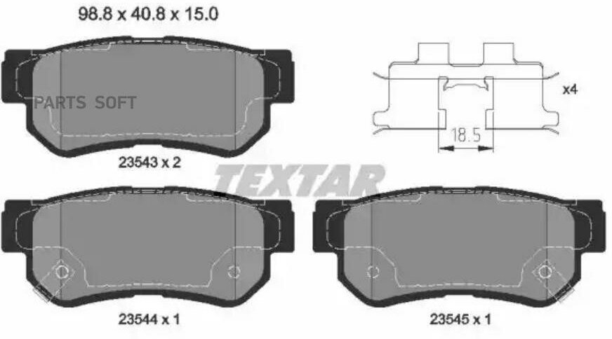 TEXTAR 2354301 2354301_колодки дисковые задние!\ Hyundai Santa Fe 2.4i/2.7 V6/2.0CRDi 01