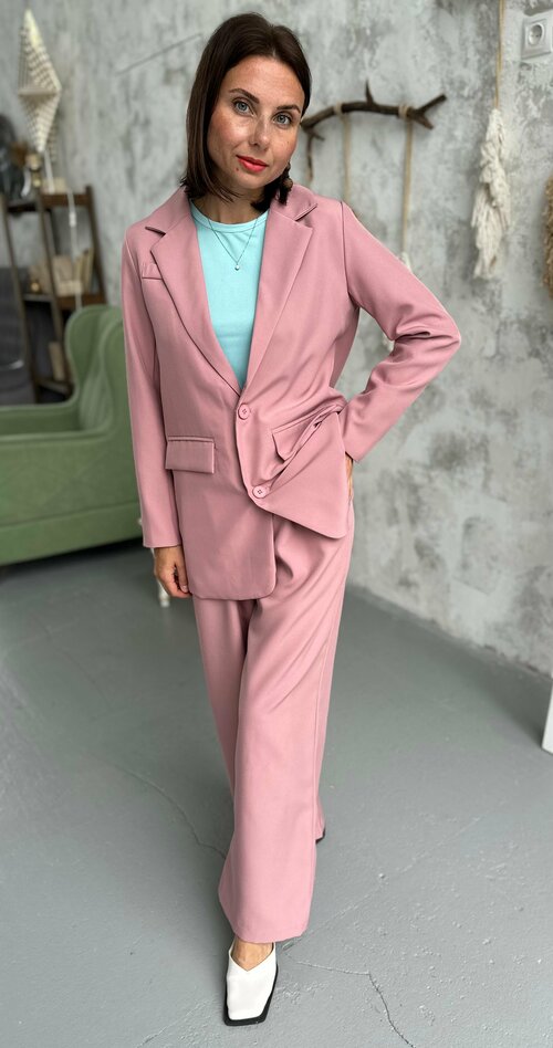 Костюм, жакет и брюки, классический стиль, прямой силуэт, подкладка, карманы, размер 46, розовый