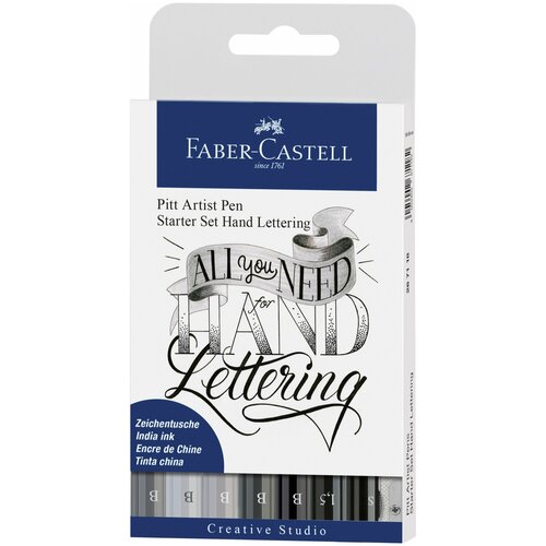 фото Набор капиллярных ручек faber-castell "pitt artist pen lettering" оттенки серого, 7шт.+карандаш+точ. faber castell