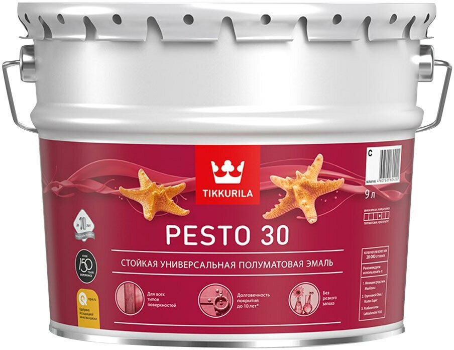 Эмаль алкидная Tikkurila Pesto 30 база С полуматовая 9 л