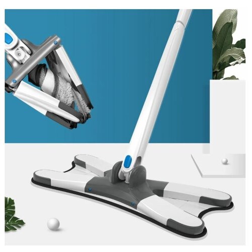 Швабра x-Type для пола с многоразовыми сменными тряпками из микрофибры / Швабра для влажной уборки дома / швабра для мытья пола / швабра, вращающаяся на 360 градусов с 1 сменной насадкой