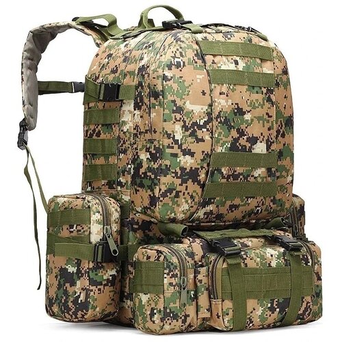 фото Штурмовой тактический военный рюкзак 50 литров со съёмными подсумками и ситемой молле из водонепроницаемой ткани цвет зеленый пиксель b-22 tactical