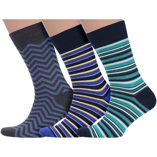 фото Носки moscowsocksclub, 3 пары, размер 25, бирюзовый, серый, синий