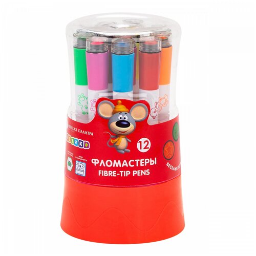 Цветик Фломастеры со штампом на водной основе 12 цветов в пластиковом пенале ЗХК Невская палитра 370₽