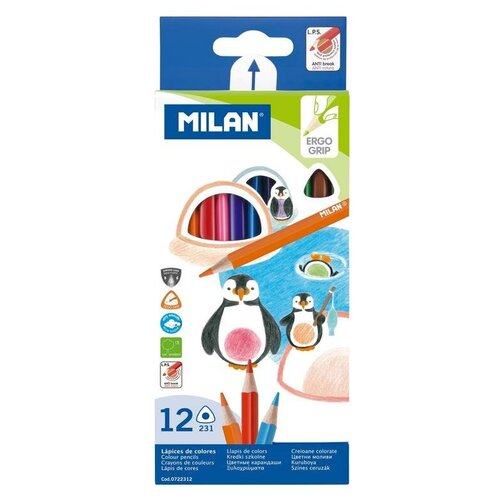 Карандаши цветные 12 цветов Milan 231 (L=174мм, D=6.2мм, d=2.9мм, 3гр) картонная упаковка (0722312)