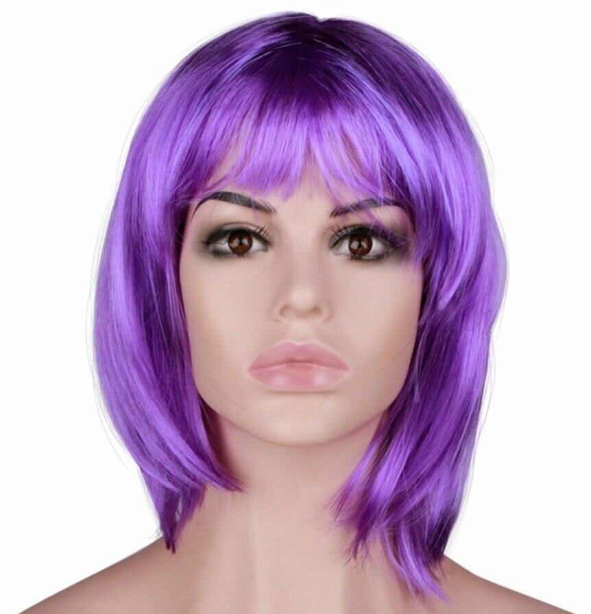 Карнавальный праздничный парик из искусственного волоса Riota Каре, 110 гр, фиолетовый, 1 шт.