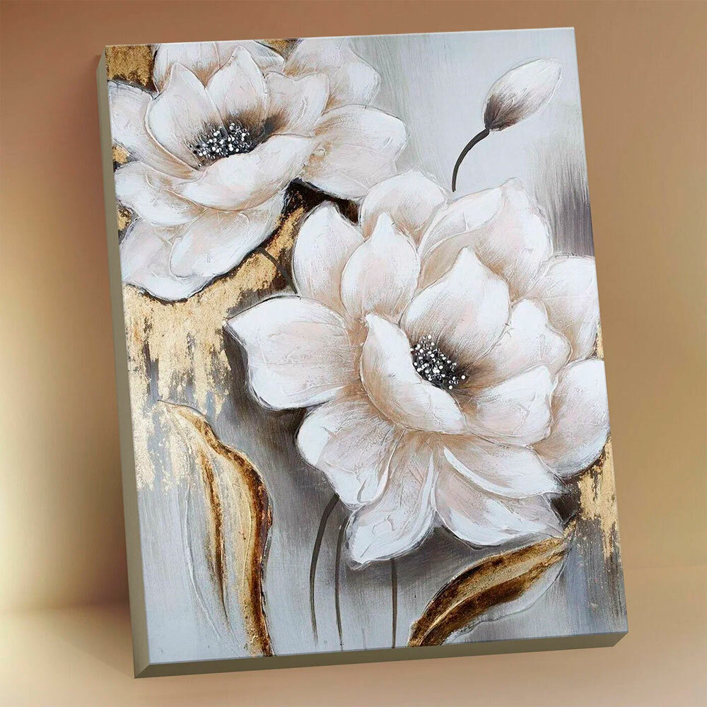 Флюид Картина по номерам с поталью Белые цветы 40 x 50 см Флюид HR0384 — купить в интернет-магазине по низкой цене на Яндекс Маркете