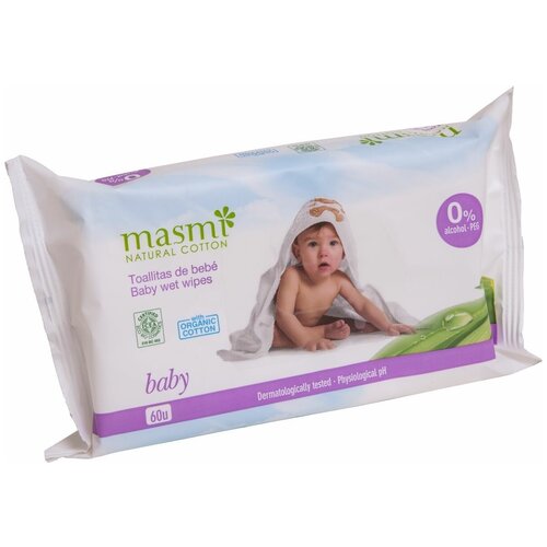 Влажные салфетки Masmi Natural Cotton, 60 шт.