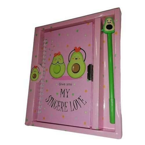 Набор блокнот и ручка с замочком Авокадо розовый блокнот с ручкой авокадо розовый