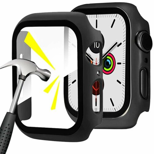 Защитный чехол с закаленным стеклом для Apple Watch 44мм - черный