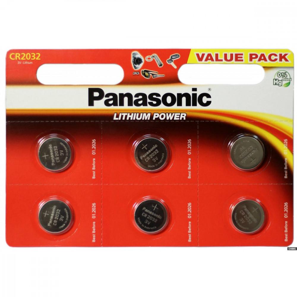 Батарейка Panasonic Lithium Coin CR2032, в упаковке: 6 шт.