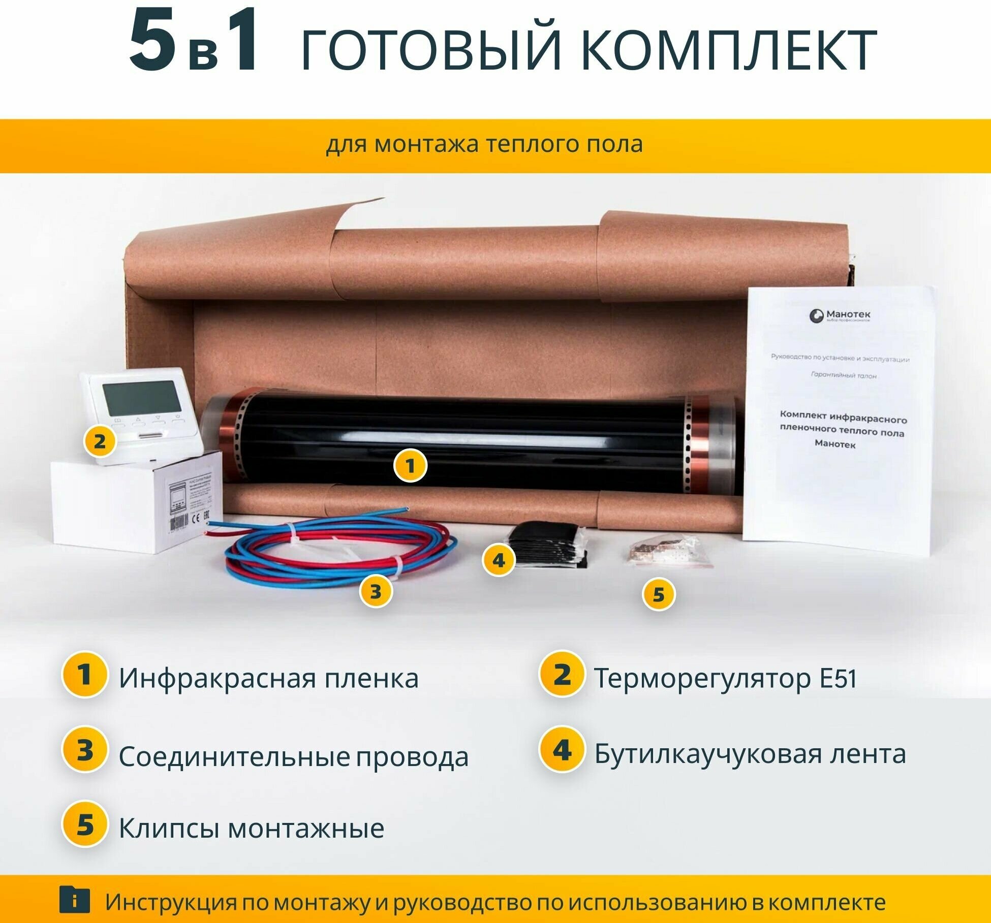 Инфракрасный теплый пол электрический 2,5 кв.м. с Wi-Fi терморегулятором / пленочный / под ламинат / под линолеум - фотография № 2