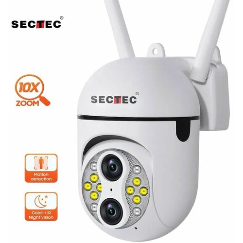 Уличная поворотная камера видеонаблюдения Wi-Fi с двумя объективами 22Мп 10x zoom SECTEC ST-IPPTZ240-2M-DL-OZ 407000₽