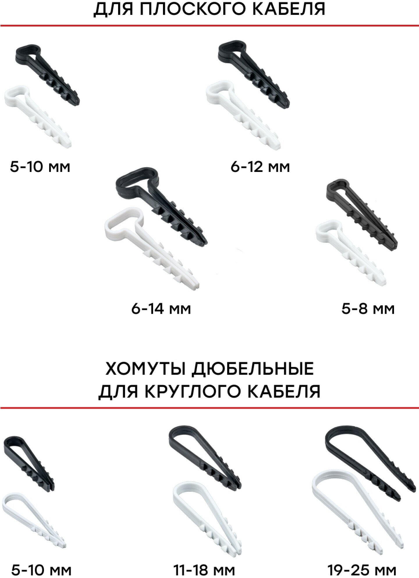 Дюбель-хомут для плоского кабеля (5-8мм) черный (100шт.) EKF PROxima