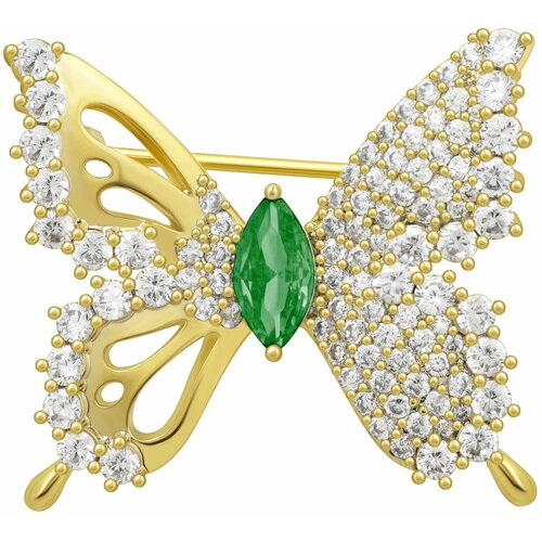 Брошь, бижутерный сплав, золотой, зеленый